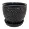 Pebble Black Ceramic Pot with Attached Saucer - 5.5" x 4.75"